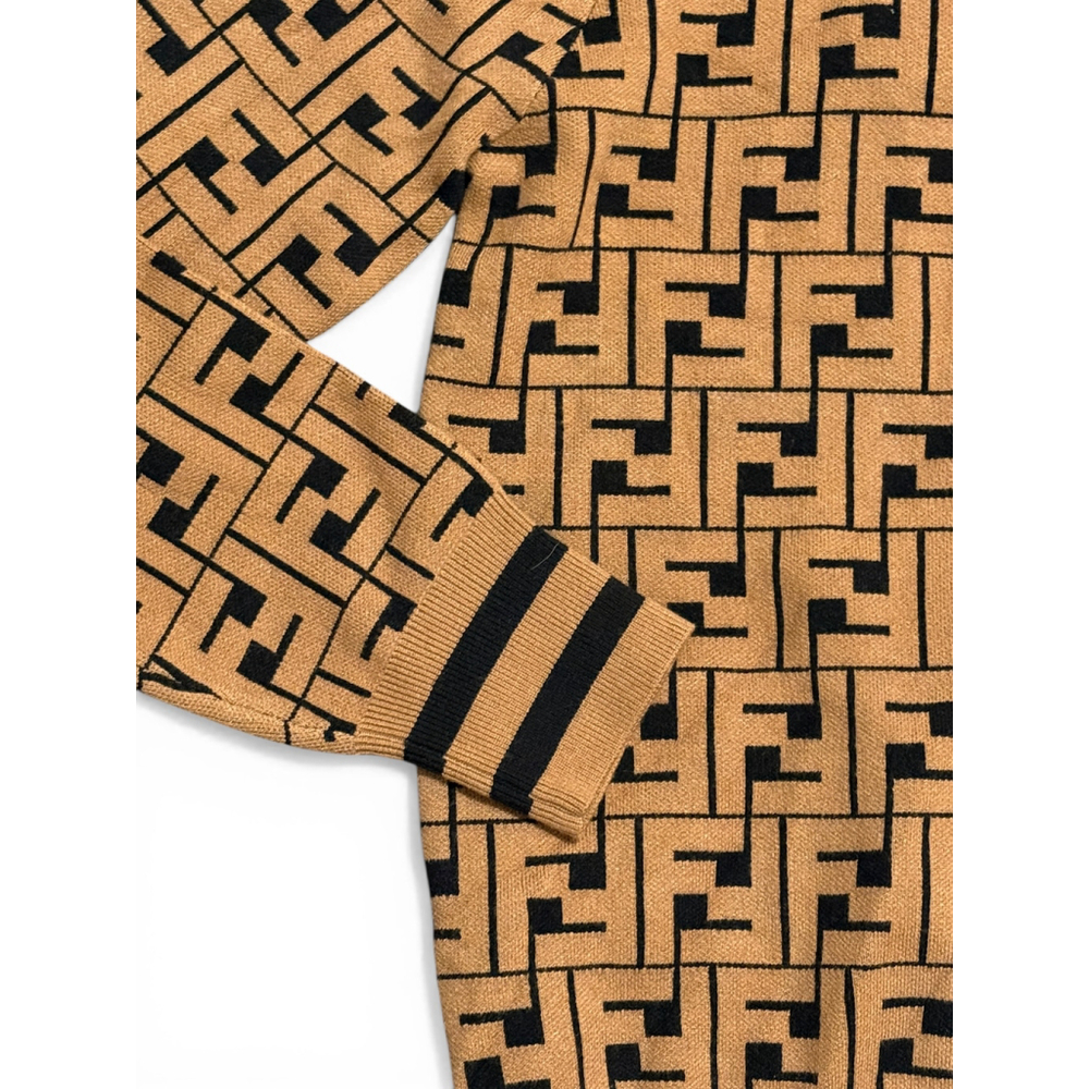 NWT Fendi Women's Zucca FF Logo Sweater Tan/Black Knit Crewneck Sz M Italy Made - Picture 4 of 11